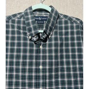 Ralph Lauren Custom Fit Shirt Men's XL Blue Green Plaid  Preppy Heritage Vtg